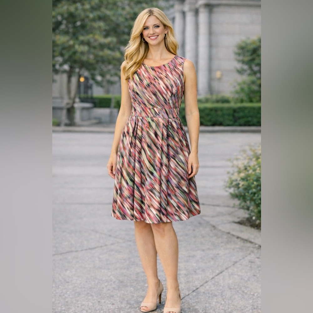 Calvin Klein Dress 10 Colorful Stretch Cotton Career Church  A Line Pockets NEW